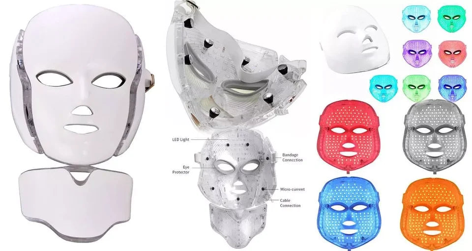 Face Mask Light 7 Colors Face and Neck Light Facial Skin Care anti Aging Skin Tightening Wrinkles Toning Mask