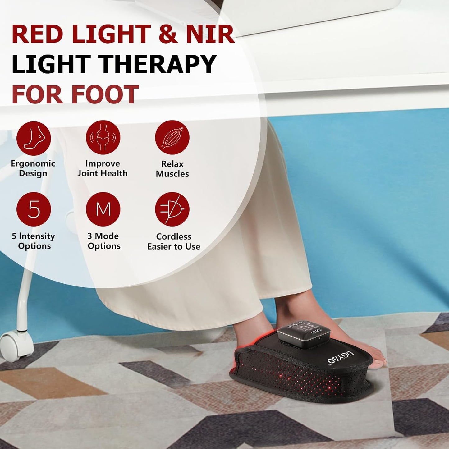 Cordless Red Light Therapy for Foot Slipper FDA Cleared near Infrared Light Therapy Device for Feet Toes Instep Pain Relief Led Portable Wearable Rechargeable with 4000Mah Battery