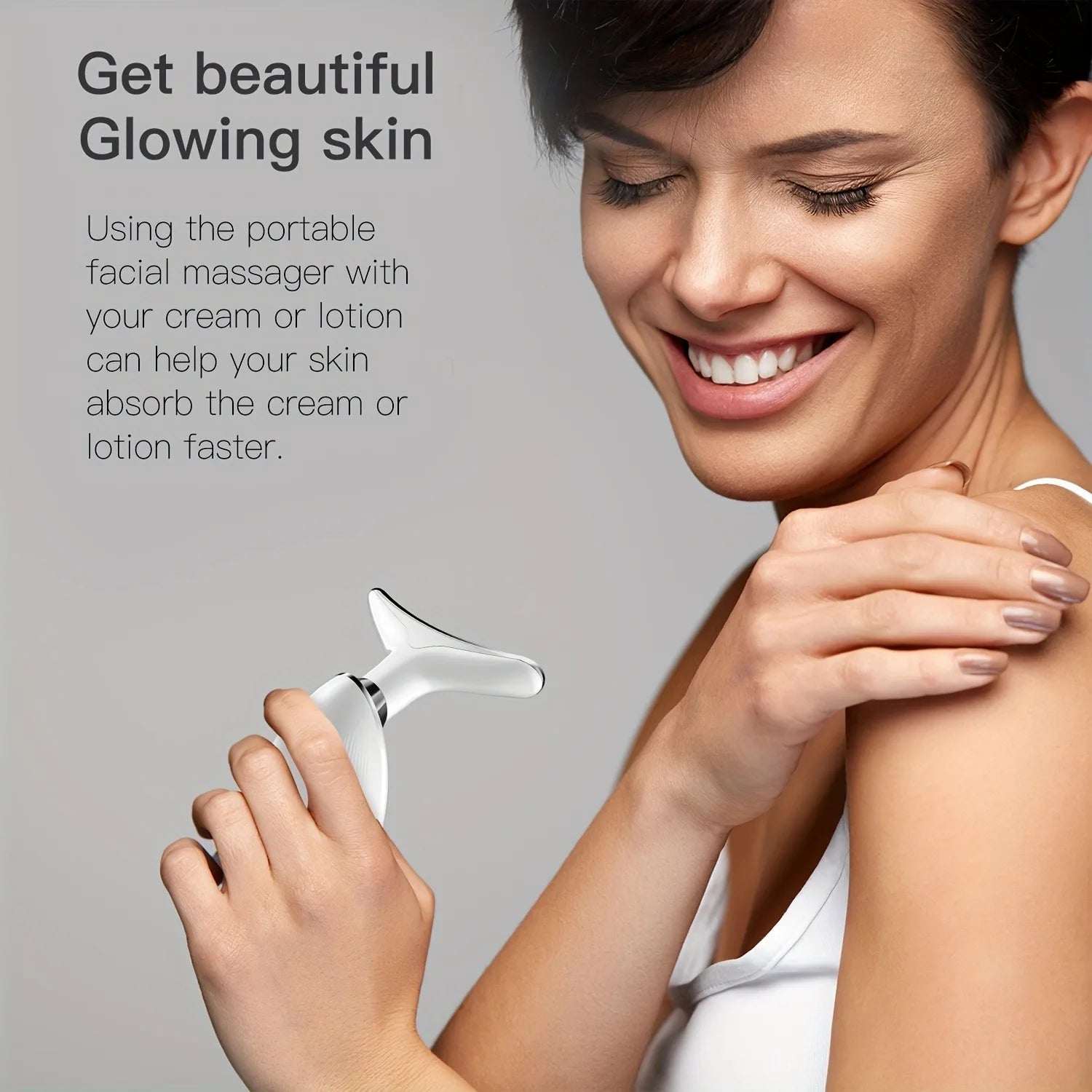 Rechargeable 7-Color LED Facial and Neck Massager with Smart Heat Therapy for Skin Smoothing and Brightening