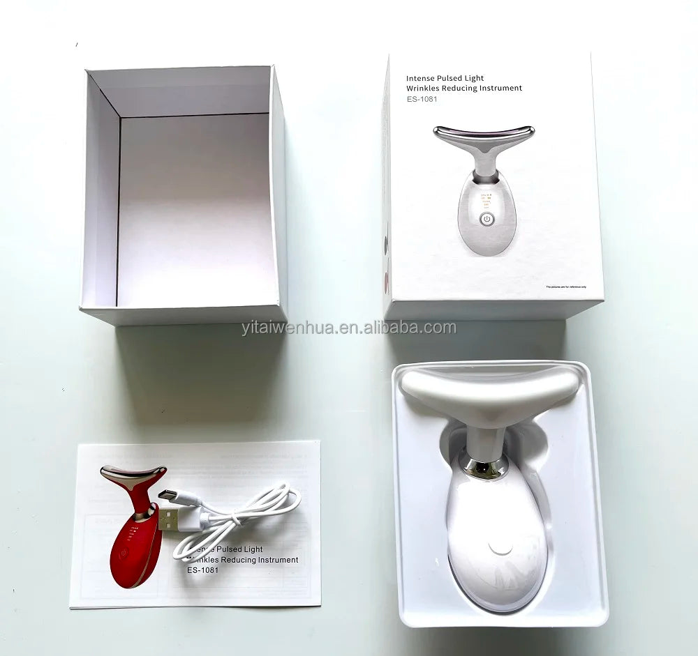 Rechargeable 7-Color LED Facial and Neck Massager with Smart Heat Therapy for Skin Smoothing and Brightening