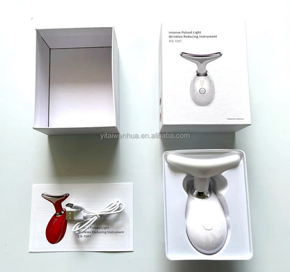 Rechargeable 7-Color LED Facial and Neck Massager with Smart Heat Therapy for Skin Smoothing and Brightening