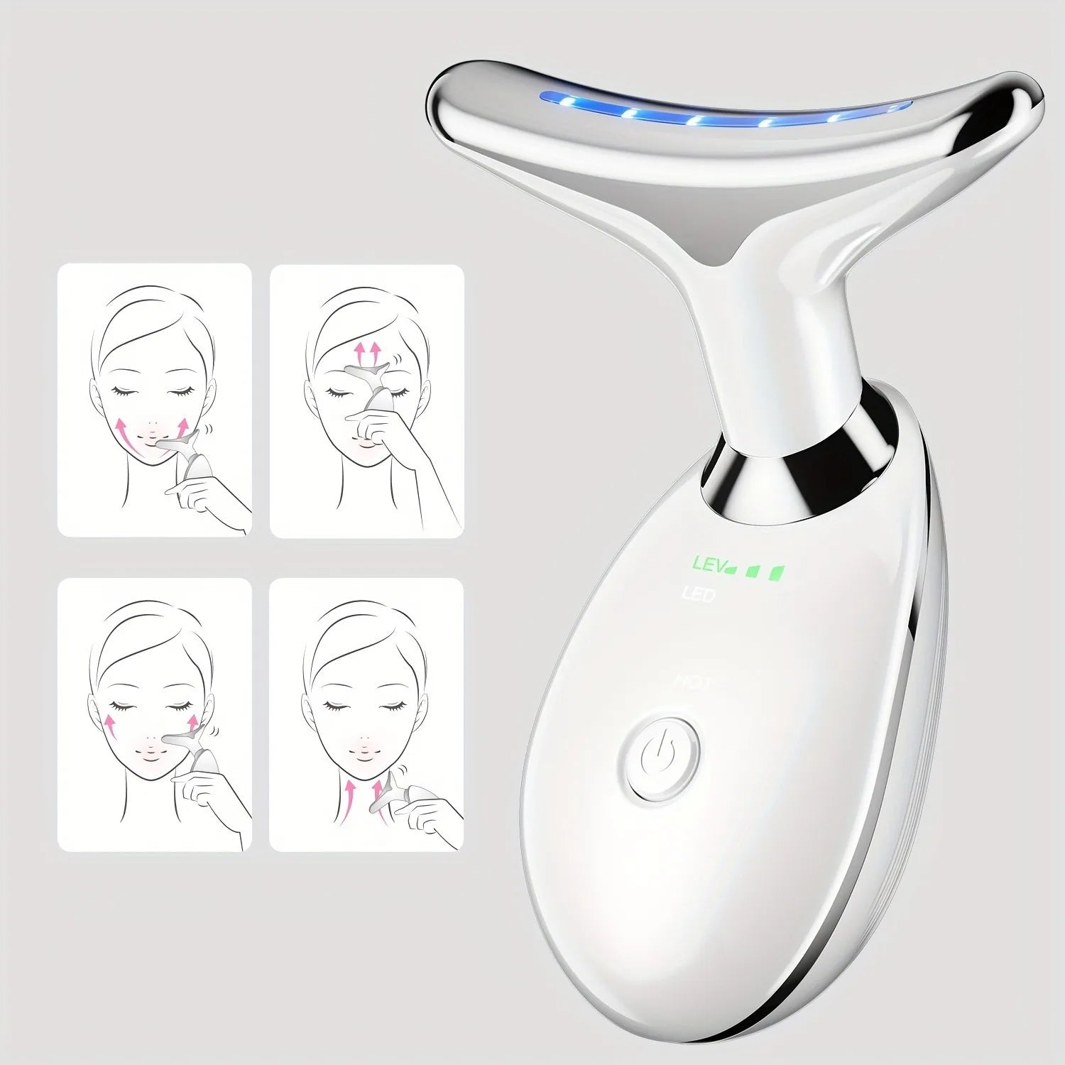 Rechargeable 7-Color LED Facial and Neck Massager with Smart Heat Therapy for Skin Smoothing and Brightening