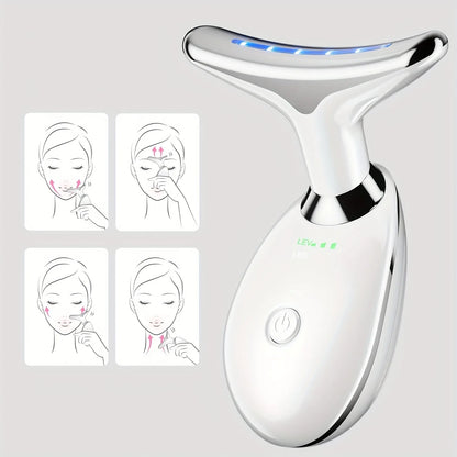 Rechargeable 7-Color LED Facial and Neck Massager with Smart Heat Therapy for Skin Smoothing and Brightening
