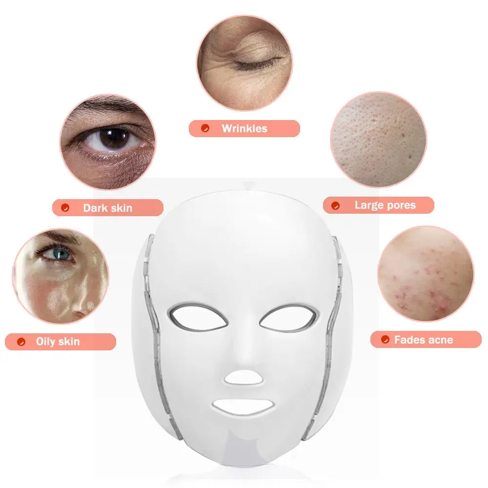 Face Mask Light 7 Colors Face and Neck Light Facial Skin Care anti Aging Skin Tightening Wrinkles Toning Mask