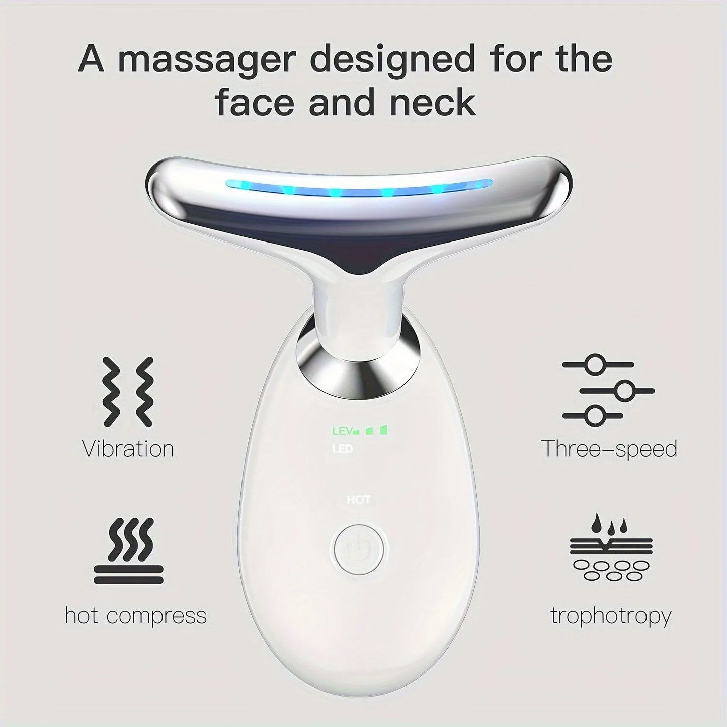 Rechargeable 7-Color LED Facial and Neck Massager with Smart Heat Therapy for Skin Smoothing and Brightening