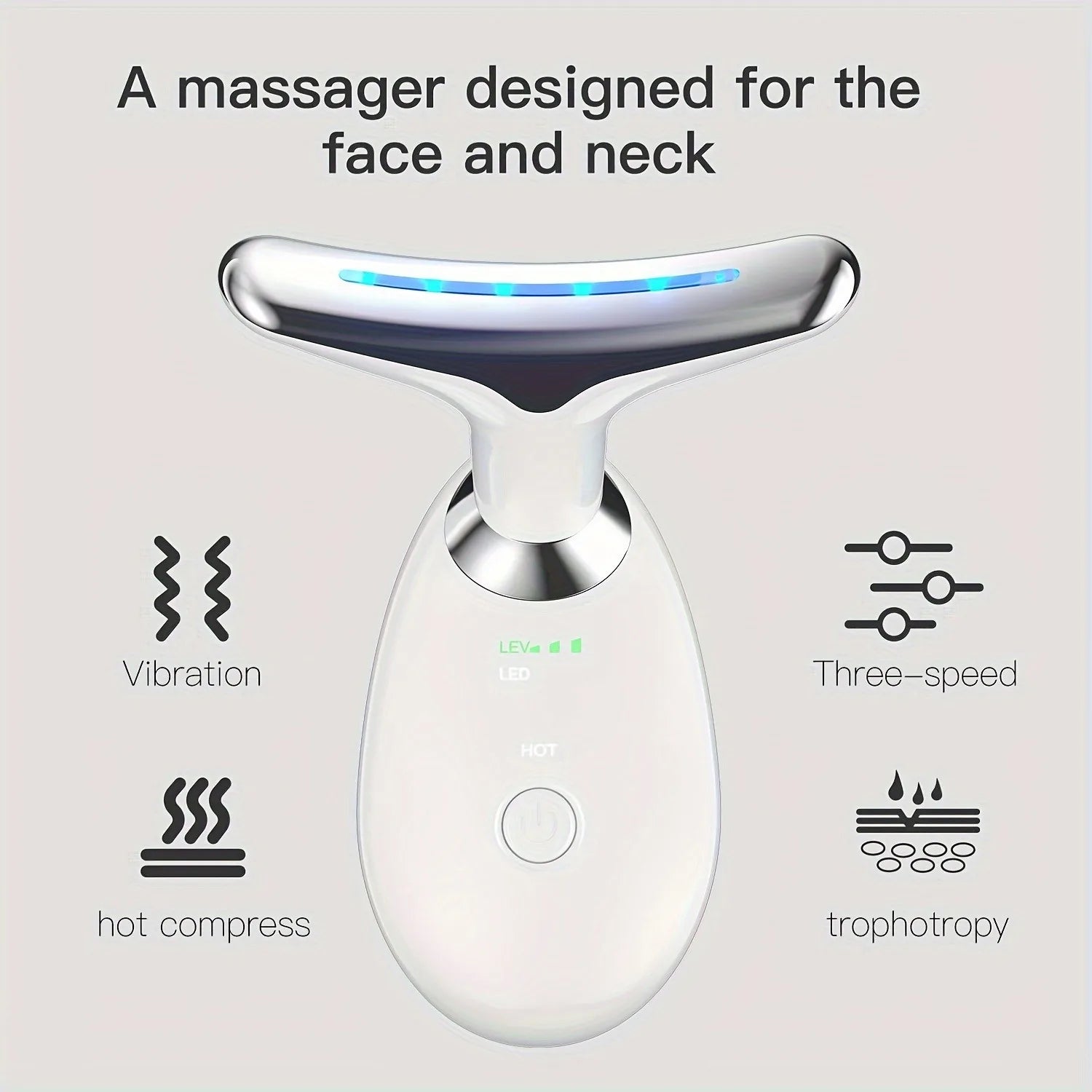 Rechargeable 7-Color LED Facial and Neck Massager with Smart Heat Therapy for Skin Smoothing and Brightening