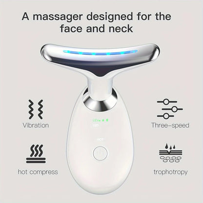 Rechargeable 7-Color LED Facial and Neck Massager with Smart Heat Therapy for Skin Smoothing and Brightening