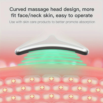 Rechargeable 7-Color LED Facial and Neck Massager with Smart Heat Therapy for Skin Smoothing and Brightening