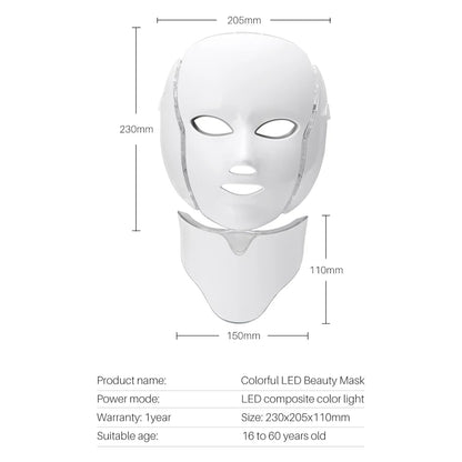 Face Mask Light 7 Colors Face and Neck Light Facial Skin Care anti Aging Skin Tightening Wrinkles Toning Mask